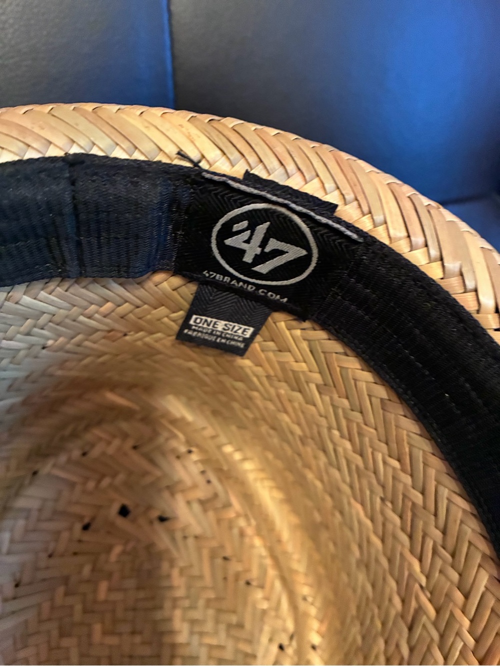 Straw Pork Pie Hat with Royal Blue LA Ribbon - Picture 5 of 6